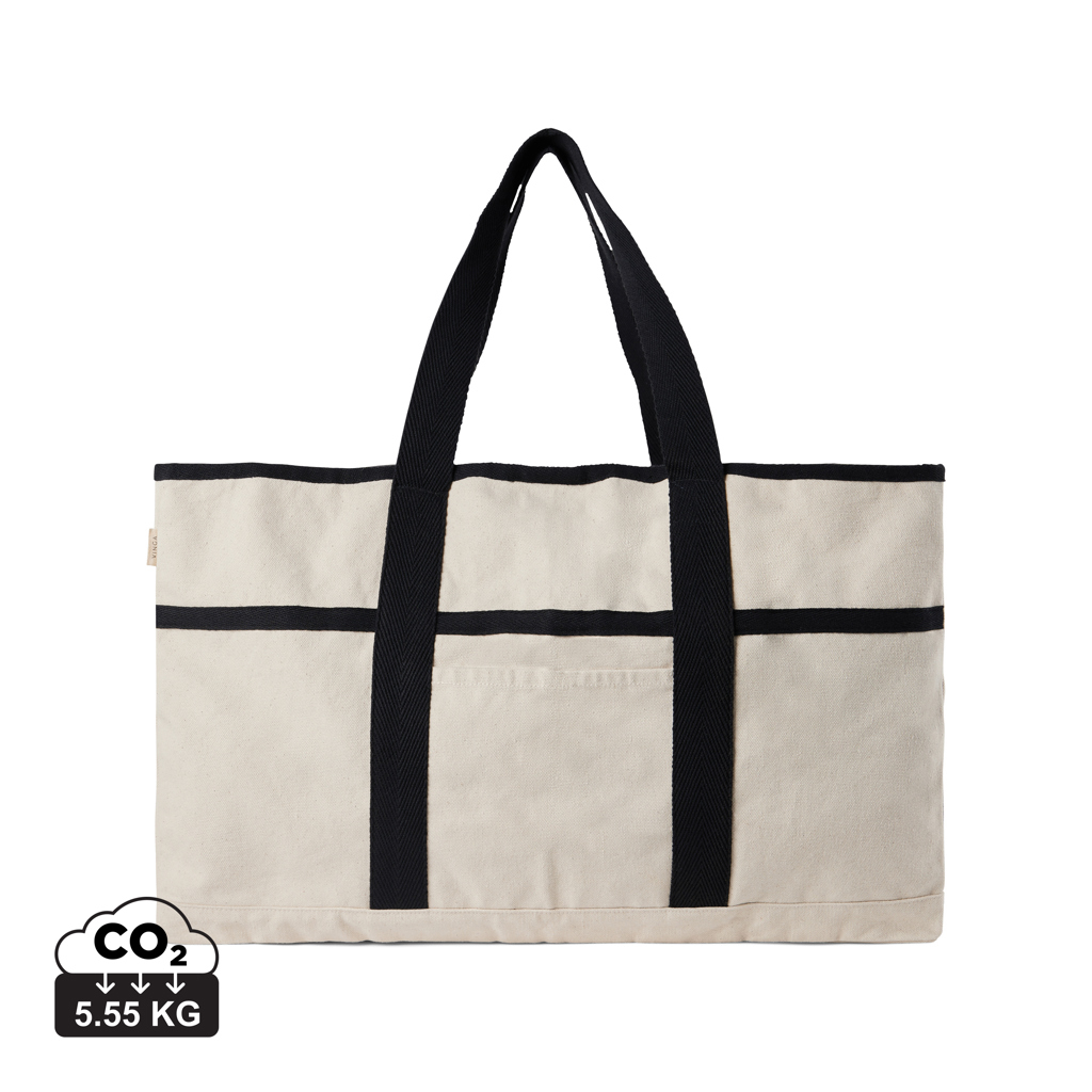 Sac de plage toile recyclée personnalisé Volonne VINGA blanc cassé et noir